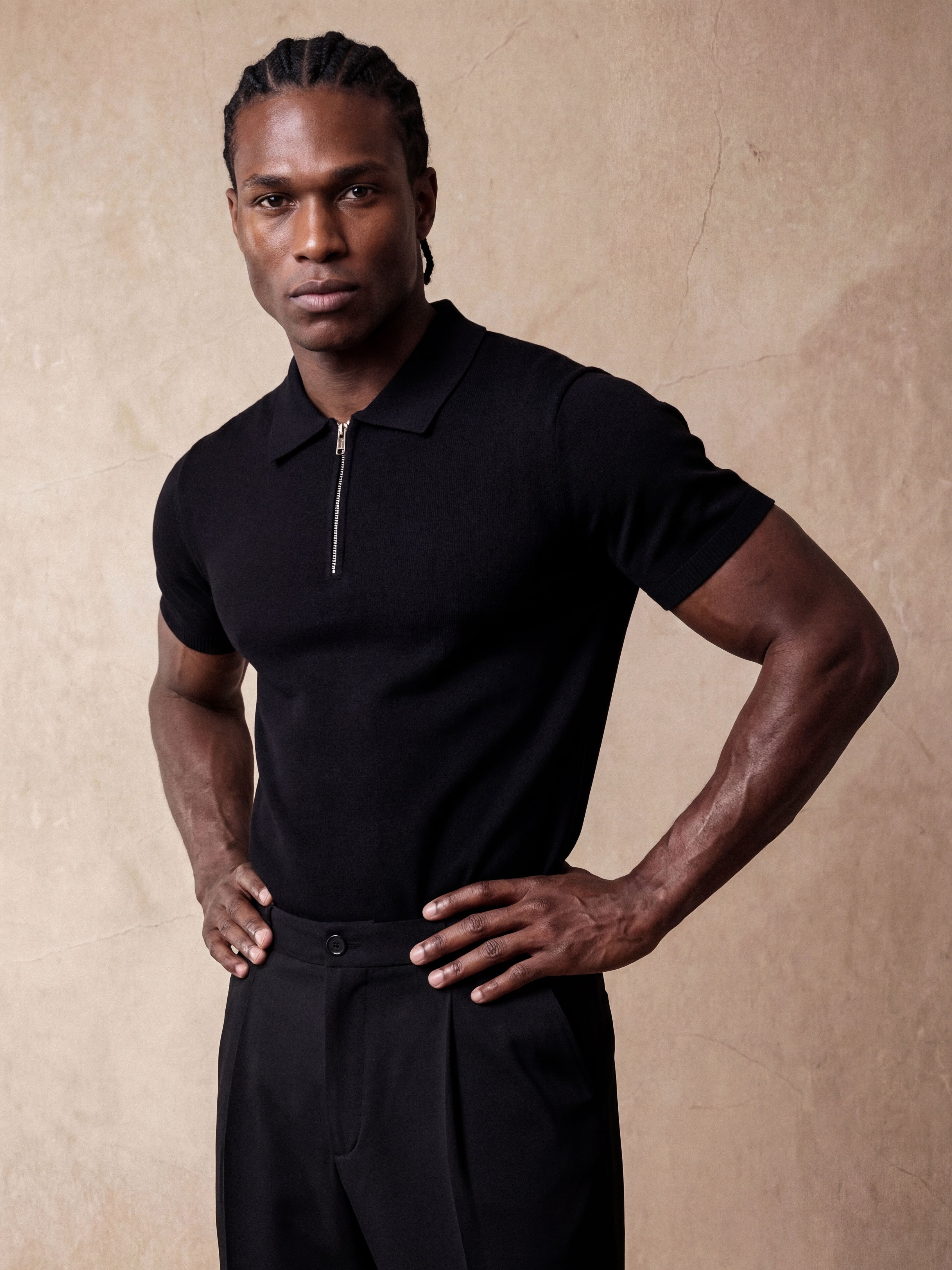 HALF-ZIP KNIT POLO | BLACK – Morengar