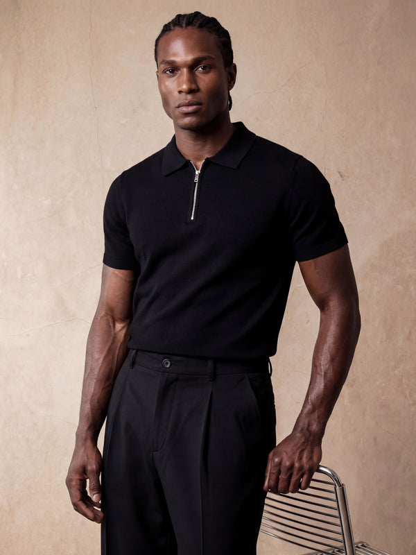 HALF-ZIP KNIT POLO | BLACK