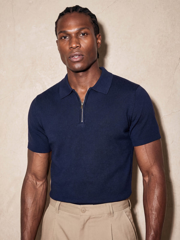 HALF-ZIP KNIT POLO | NAVY