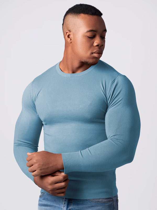 KNITTED ROUND NECK JUMPER | PASTEL BLUE
