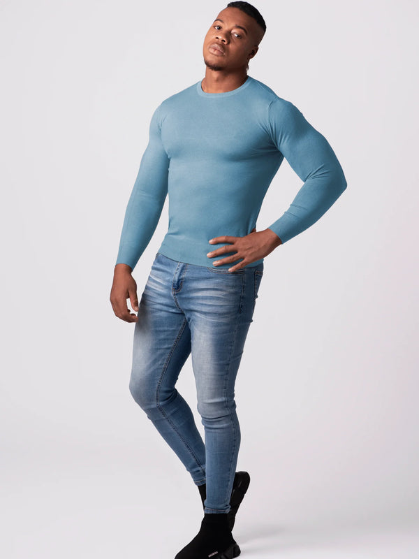 KNITTED ROUND NECK JUMPER | PASTEL BLUE