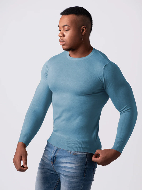 KNITTED ROUND NECK JUMPER | PASTEL BLUE