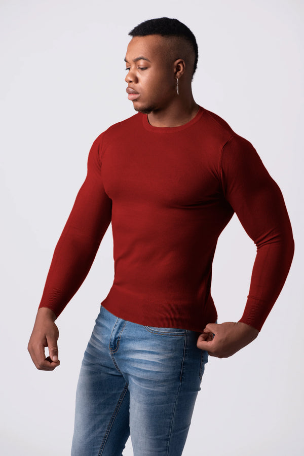 KNITTED ROUND NECK JUMPER | WINE