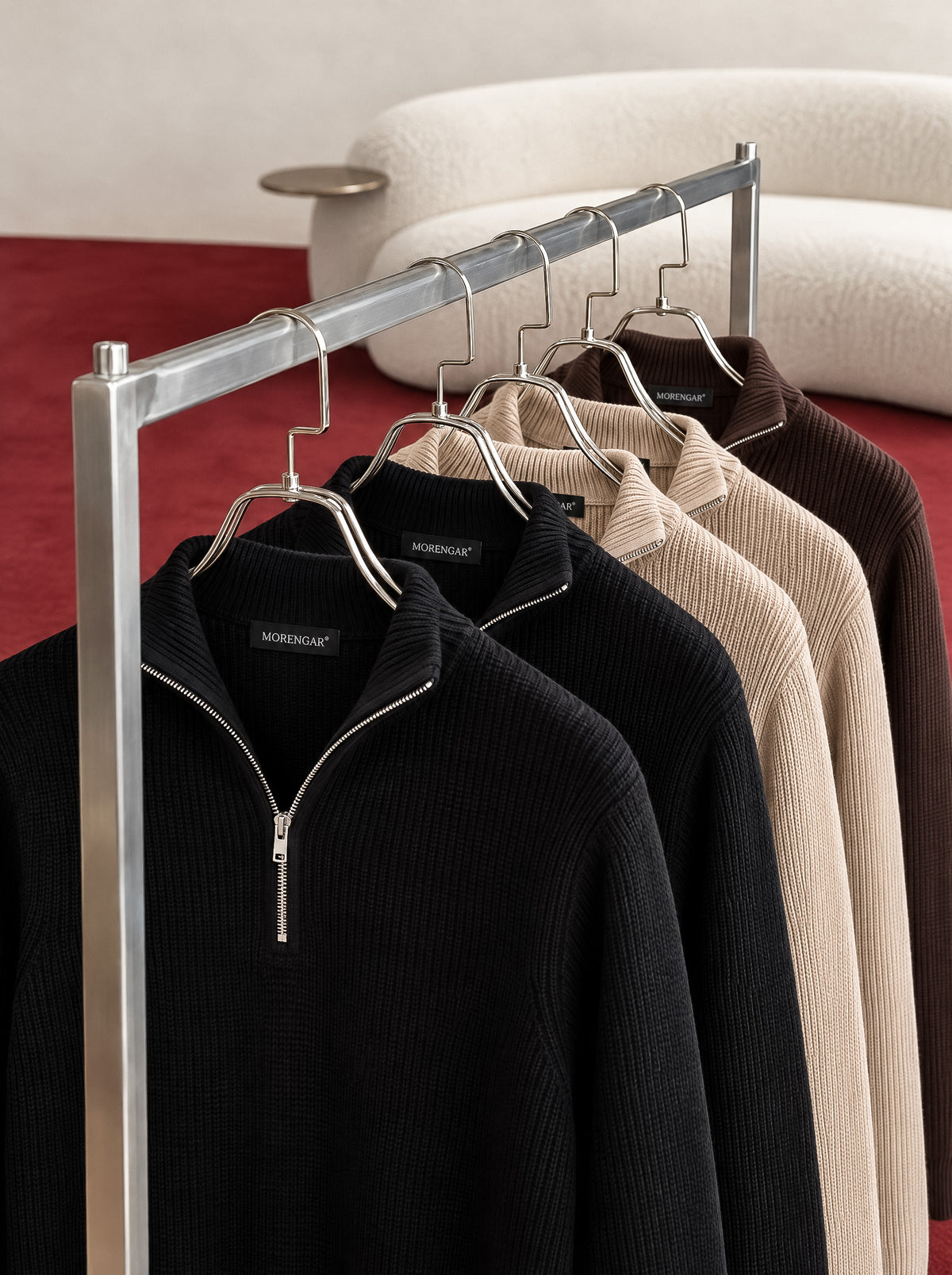 RIBBED KNIT ZIP COLLAR SWEATER | BLACK