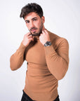 MORENGAR CLASSIC WOOL KNITTED JUMPER IN CAMEL WITH MEDIUM NECK