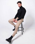 MORENGAR CLASSIC WOOLL KNITTED JUMPER IN BLACK WITH ROLL COLLAR