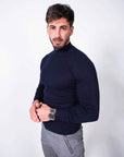 MORENGAR CLASSIC WOOL KNITTED JUMPER IN NAVY BLUE WITH MEDIUM NECK